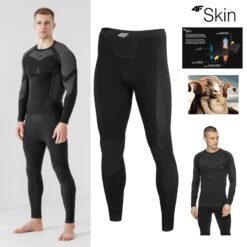 SKIN - Merino Nahtlose 4F Herren Funktions Unterwäsche Hose, Schwarz