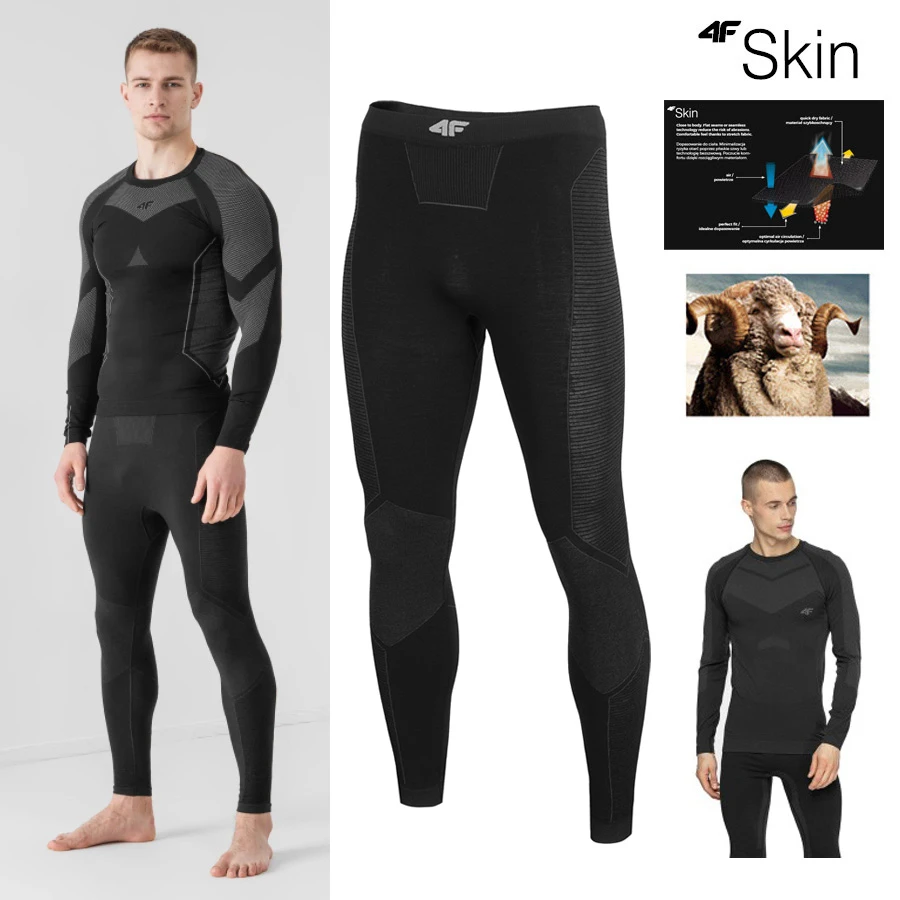 SKIN - Merino Nahtlose 4F Herren Funktions Unterwäsche Hose, Schwarz 1 SKIN - Merino Nahtlose 4F Herren Funktions Unterwäsche Hose, Schwarz