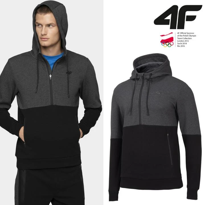 4F - Herren Sportpullover Hoody - Grau Schwarz 2 4F - Herren Sportpullover Hoody - Grau Schwarz – Bild 2