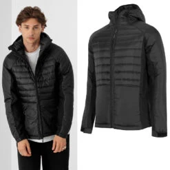 OUTHORN - Herren Hybrid Steppjacke Winterjacke, Schwarz