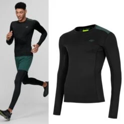 SKIN - 4F Dry Herren Sport Langarmshirt - Schwarz Grün