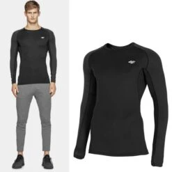 SKIN - 4F Dry Herren Sport Langarmshirt - Grau Schwarz