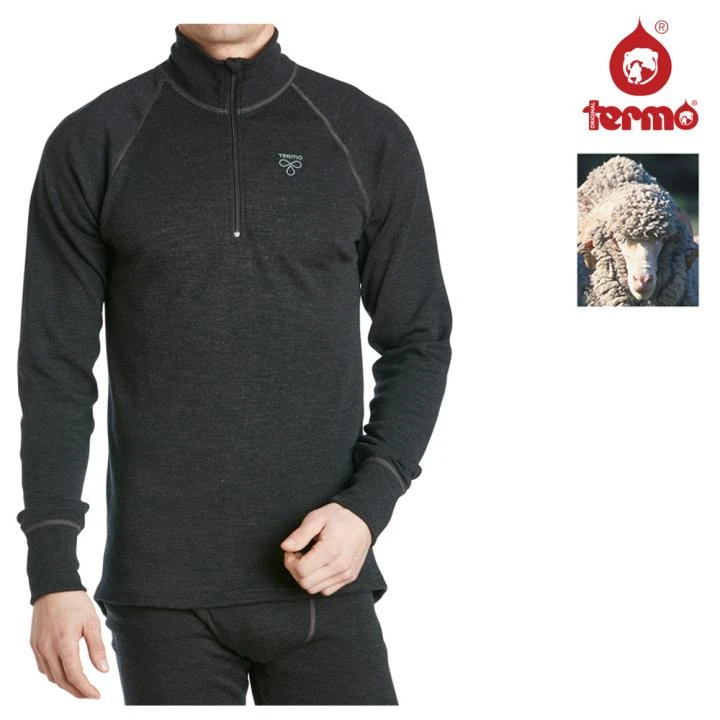 TERMO - Wool Light 2.0 - Turtle-neck With Zip - Leichtes Merino Herren Zip Longshirt - Grau 2 TERMO - Wool Light 2.0 - Turtle-neck With Zip - Leichtes Merino Herren Zip Longshirt - Grau – Bild 2
